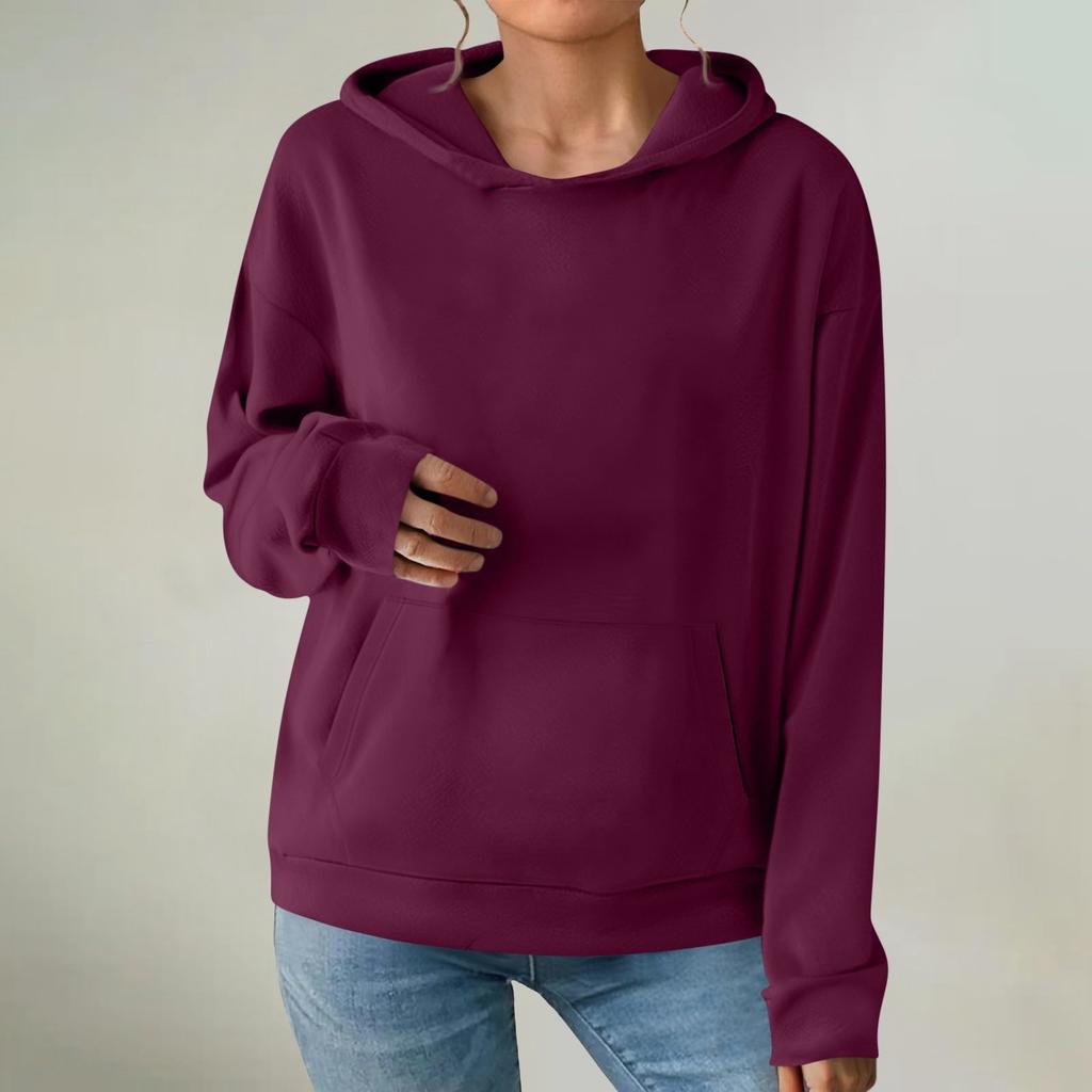 Women's Fashionable Long-sleeved Pullover And Solid-color Hooded Sweatshirt