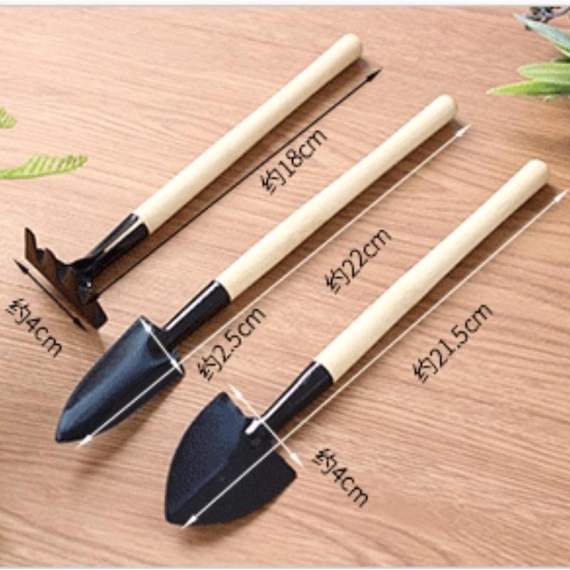 

3 шт. мини-портативный садовый инструмент с металлической головкой, лопата, грабли, лопата, садовое растение, набор инструментов с деревянной ручкой