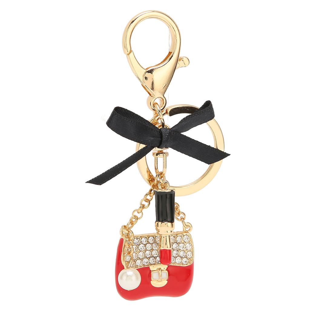 Damen Legierung Strass Schlüsselanhänger Exquisit Niedlich Schleife Handtasche Lippenstiftförmiger Anhänger Schlüsselring Dekoration Rot