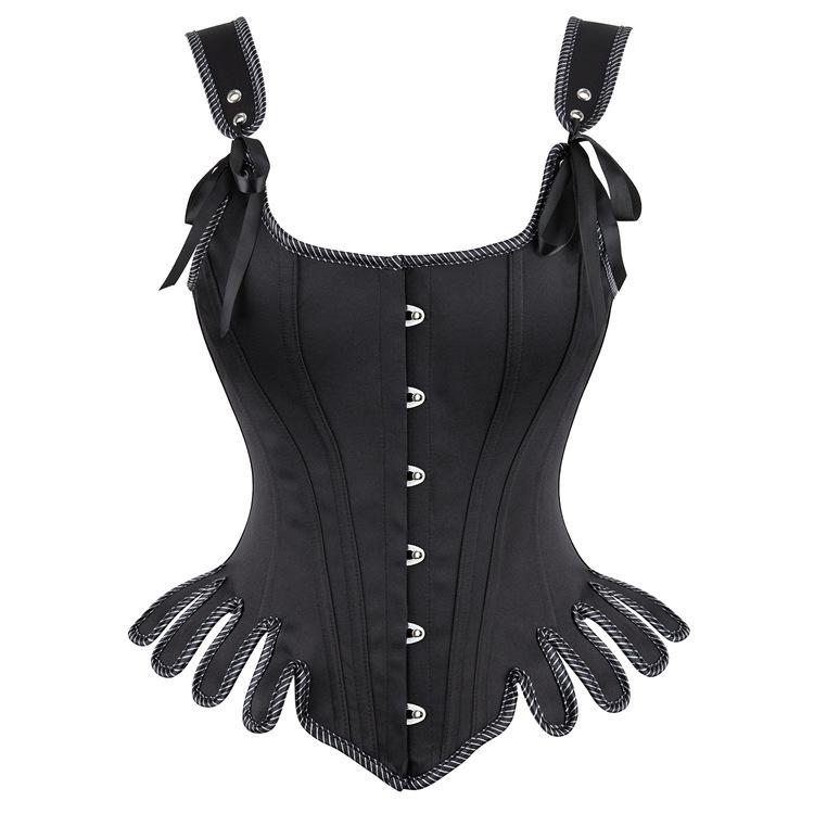 

JYL TS retro fan shaped U-neck tight fitting waistband steel bone waist tightening corset XXL чорний