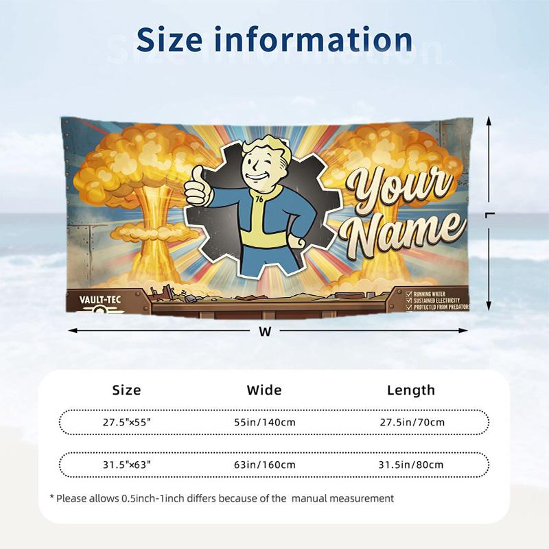 Custom Text Beach Towel, Soft Absorbent Swimming Multi-use TowelFallout Vault Boy