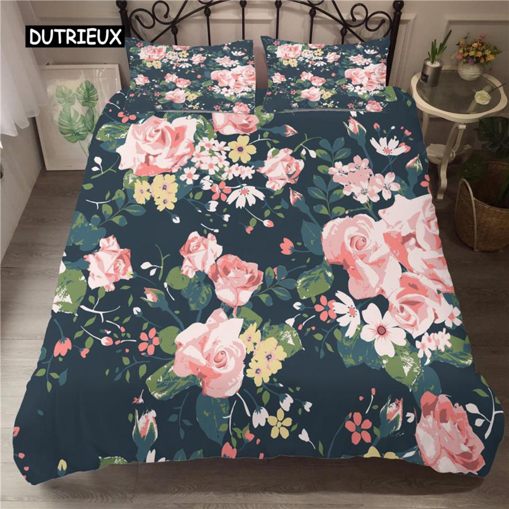 Flower Duvet Cover Set White Butterfly Flower Pattern Fantasy Purple Background Bedding Set Flower Theme King Size Quilt Cover