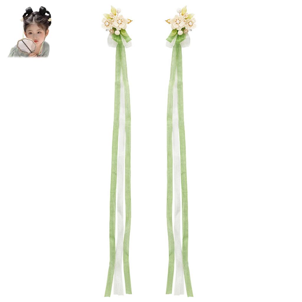 Chinese Style Hair Clips With White Peony Ribbon Vintage Clip Hair Hairpin For Gown Dress Cheongsam Hairstyle Making Tools 1pair