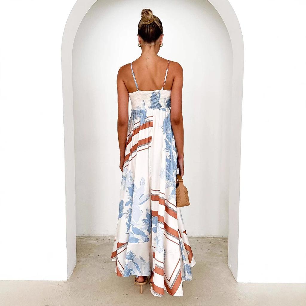 Women's Summer Fashion Print Halter Suspender Sexy Pendulum High Waist Dress Women