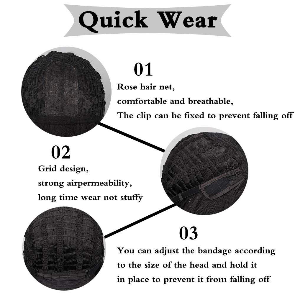 MISS WIG Natural Black Long Wave Wig with Bangs Synthetic High Temperature Fiber Wig Suitable for Daily Wear Party Wigs