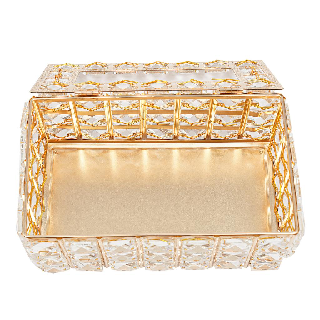 Tabletop Crystal Tissue Box 205*12*95cm Paper Box Gold Crystal Napkin Holder for Bathroom Restaurant Dining Room Bedroom
