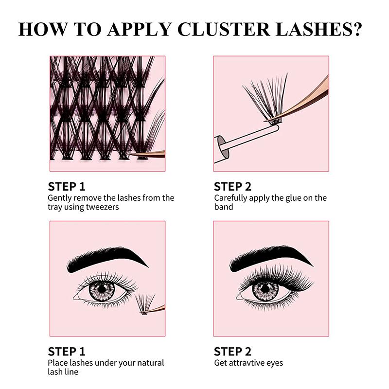 HOLLYLASH 240/640 Clusters 30D-100D False Eyelashes Natural&Thick & Fluffy 8-16mm Mix Length DIY At Home Cluster Eyelash Makeup