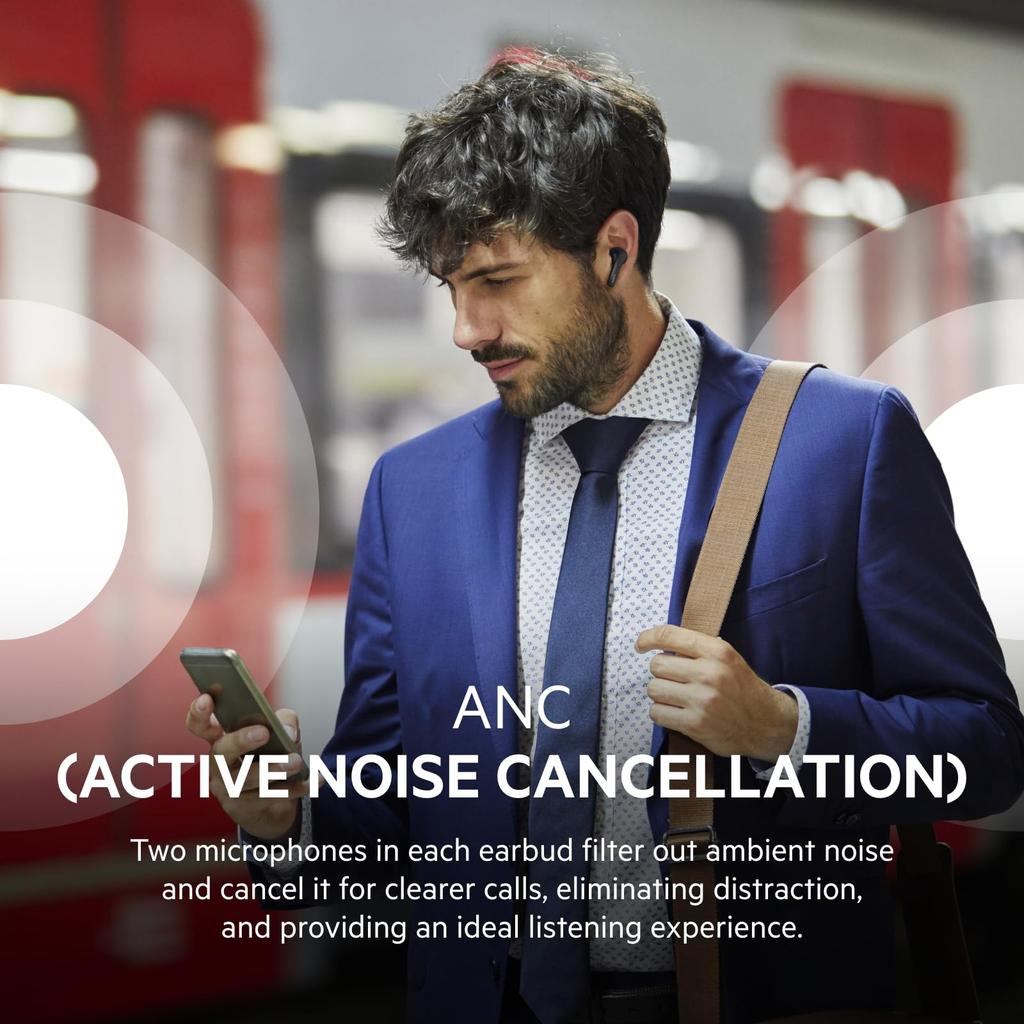 Belkin SOUNDFORM Flow True Wireless Earbuds with Bluetooth 12mm Ambient Sound Call Noise Up to 31 Hours of Music Qi Wireless Black ANC, 5.2, Drivers,