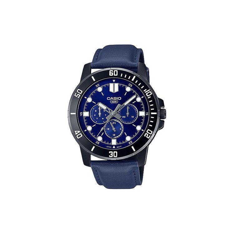 Casio Standard Series Dress Classic Simple Elegant Fashion Quartz Movement Leather Strap Men watches Blue MTP-VD300BL-2E Blue Dial