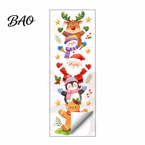 Cute Cartoon Wall Stickers Watercolor Christmas Stack?Up Characters Stickers, Removable Self?Adhesive Door Decorative Holiday Murals Sticker,