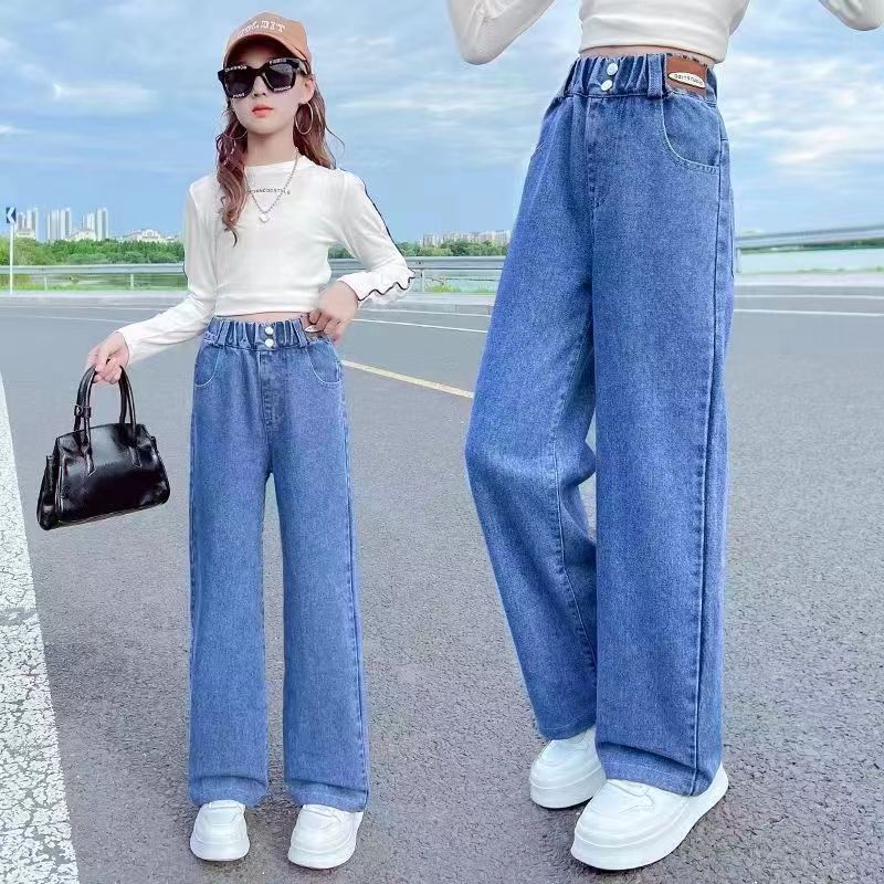 Children Jeans Girls Wide-leg Pants Kids LooseTrousers Baby Straight Denim Pants