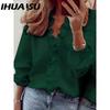 IHUASU Women's Fashion Casual Solid Color Print Long Sleeve V Neck Blouses & Shirts