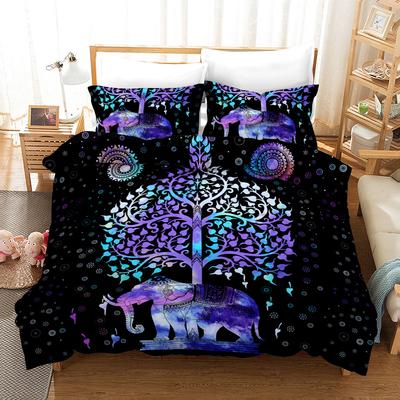Bohemian Elephant Duvet Cover Set Boho Tribal Exotic Polyester Comforter Cover for Men Women Kids 3D Elephant Life Tree Printed