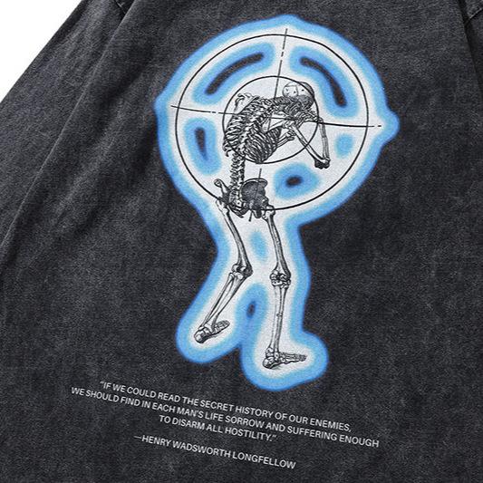 American Retro Printed Long-Sleeved T-Shirt Ins High Street Trendy Brand Washed Old Men'S Oversize Bottoming Top