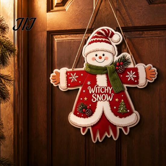 Winter Home Decor Wooden Christmas Hanging Pendant, Cartoon Welcome Sign for Front Door, Holiday Wall Signs with Cute Snowman/Bear/Penguin/Cat
