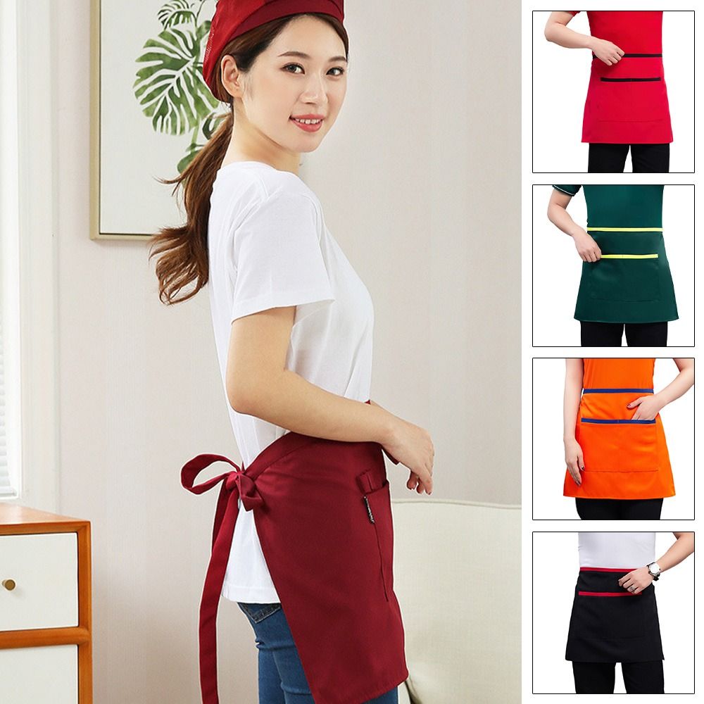 Taller Waiter Kitchen Apron With Pockets Restaurant Apron Fashion Waterproof Apron  Restaurant Use