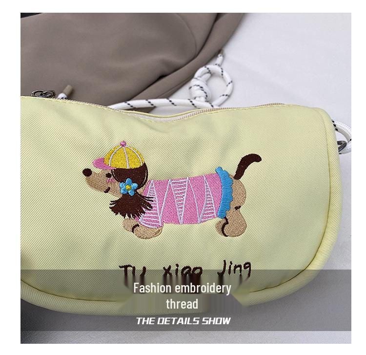 2025 New Cute Cartoon Dog Embroidery Dumpling Shoulder Bag - Lightweight, Colorful, Versatile