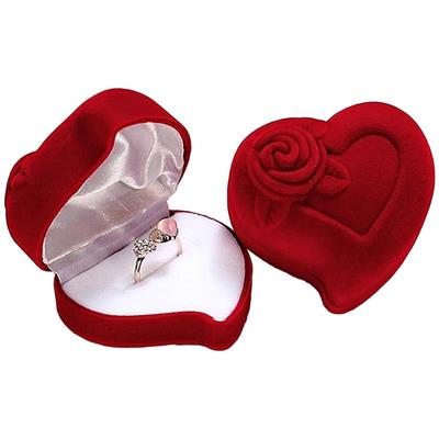 Herzförmige Samt-Ringbox, Schmuck-Display, Verlobung, Hochzeit, Schmuckschatullen, Rosen-Blumen-Design, Geschenkehalter für Paare