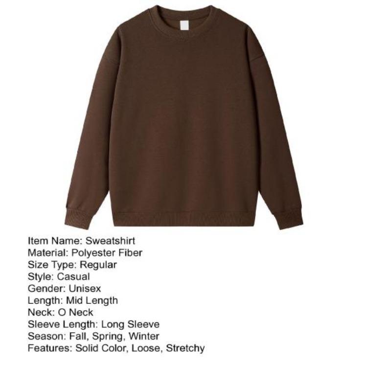 Fall Winter Unisex Sweatshirt Loose Thermal Top Solid Color Elastic Long Sleeves Round Neck Daily Wear Sports Street Party Clothes
