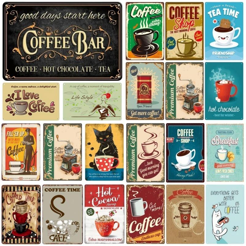 Vintage Metal Tin Poster Coffee Shop Metal Tin Signs Posters Plate Colorful Visual Effect Wall Art for Cafe Bar Club Party Decor