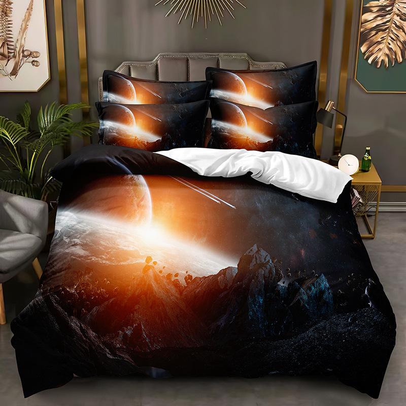 3D Space Planet Bedding Set Romantic Starry Sky Quilt Cover Pillowcase 2/3pcs Men's Teenagers Space Fan Cover Gift