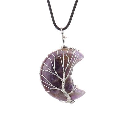 Handgefertigte Amethyst Lebensbaum Mond Anhänger Halskette N512