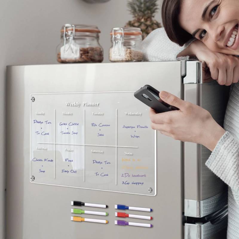 Magnetic Acrylic Schedule Board With Erasable Surface And Storage Box For Daily Planning