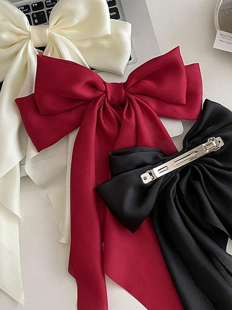 1/3 Pcs Fashion Solid Silk Bow Ribbon Hair Clips For Women Girls Party Hair Accessories