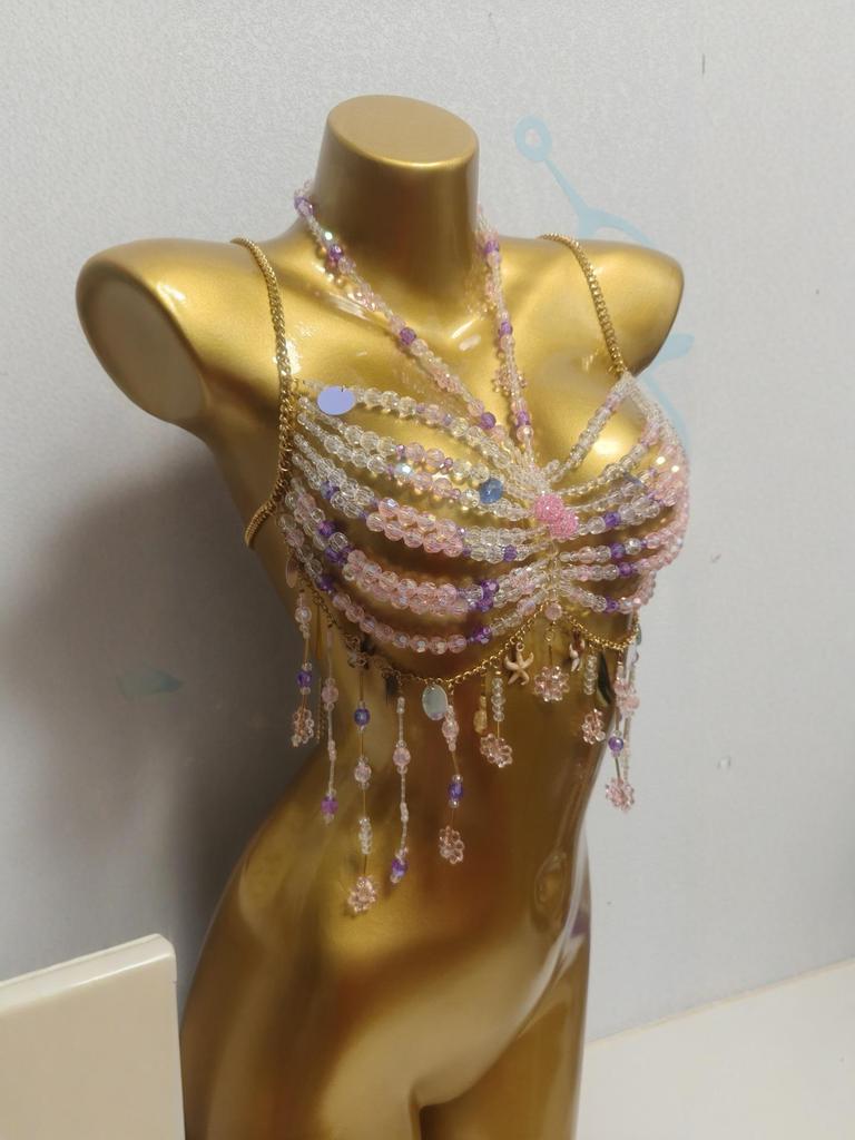 European Handmade Beaded Tassel Body Chain Vest for Women - Beach Party Strappy Chest Chain