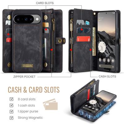 Für Google Pixel 10 Pro/Google Pixel 10 Handyhüllen CASEME 008 Lederhülle mit abnehmbarem Portemonnaie und Riemen