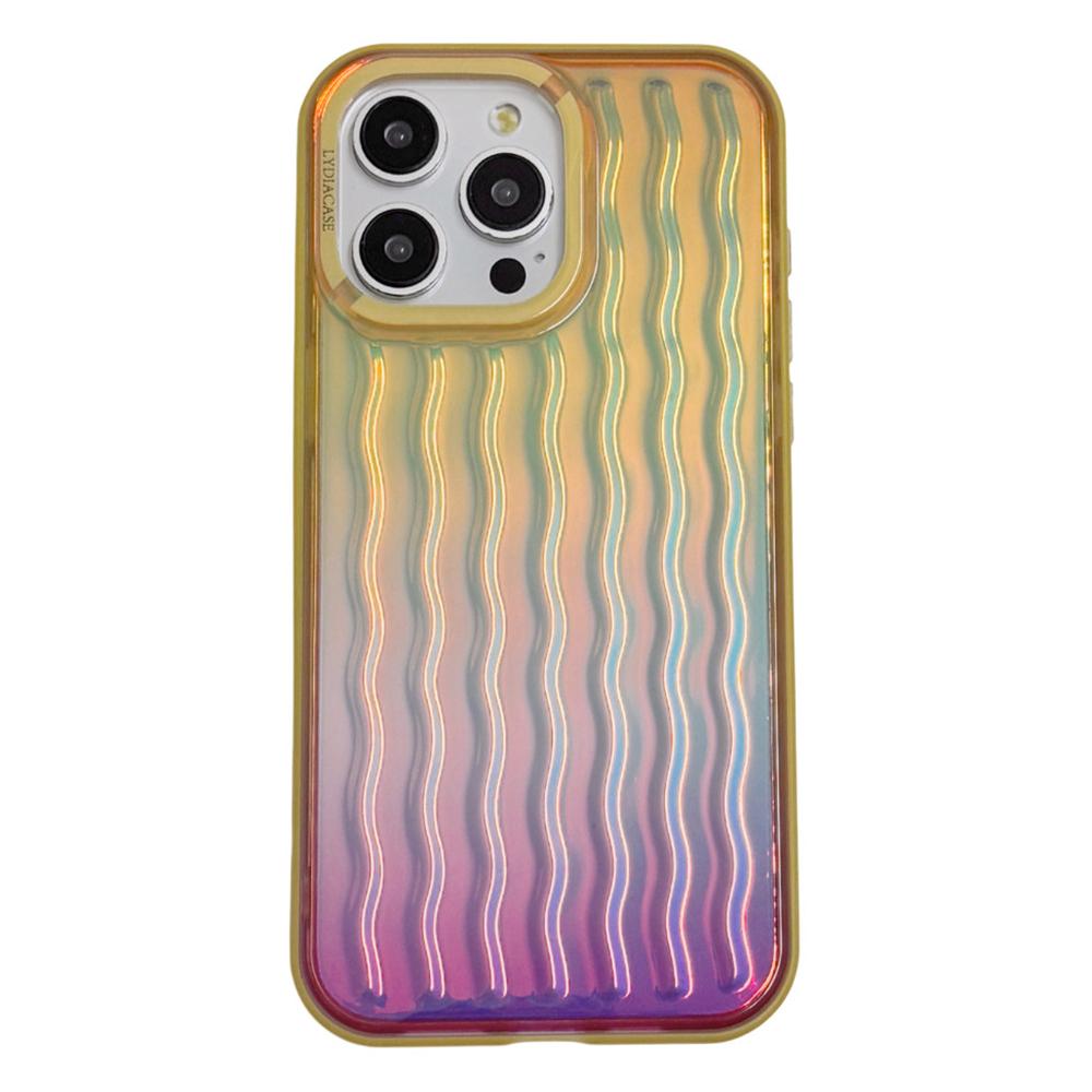For iPhone 15 Pro Case Wavy Pattern Gradient Iridescent Design TPU + PC Phone Cover