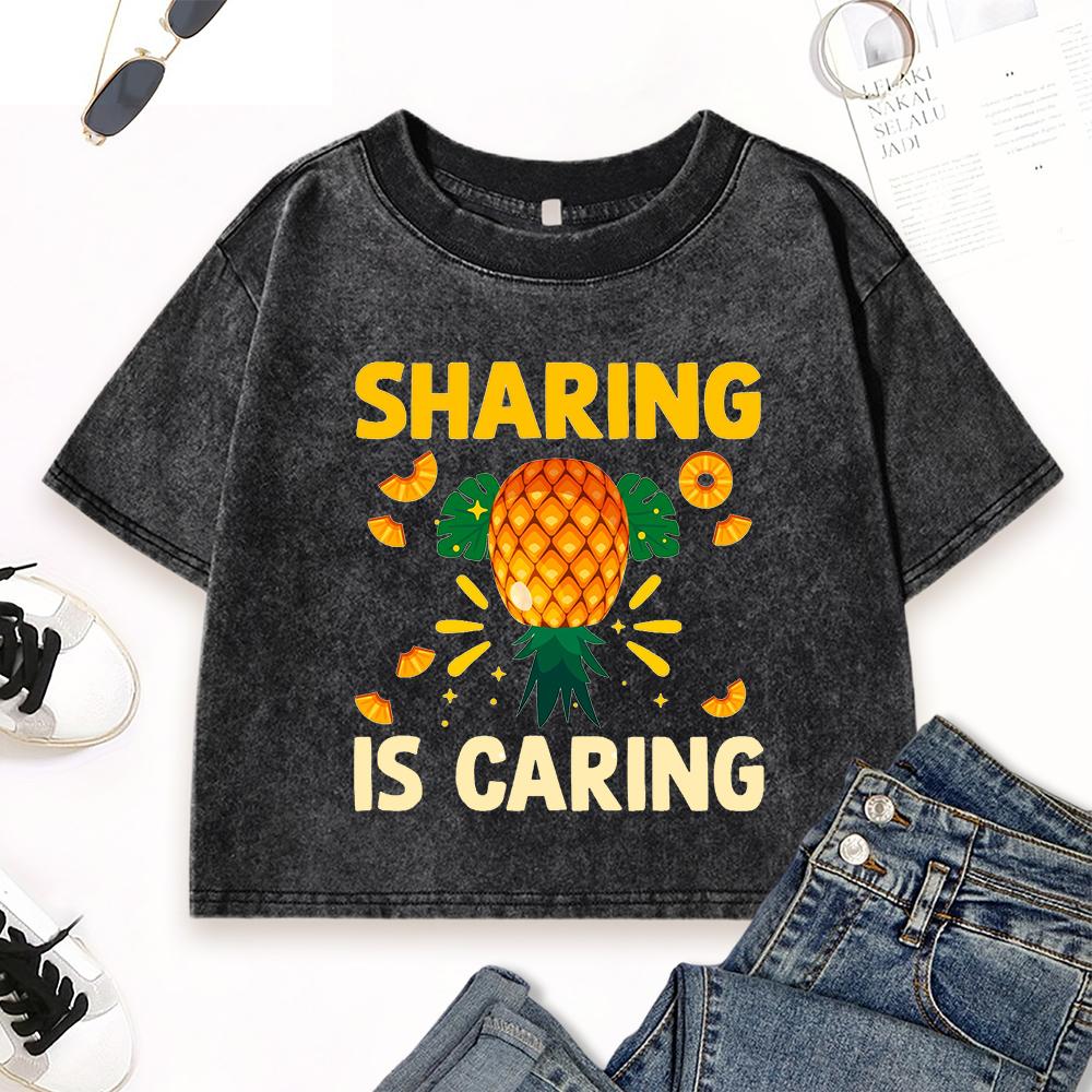 

Делиться - значит заботиться Женские кроп-топы с принтом ананасов, уличные футболки с коротким рукавом, облегающая хлопковая одежда XL