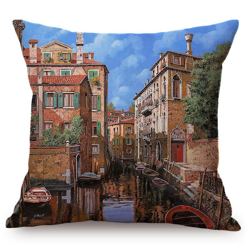 Hermoso Paisaje Rural Cabaña Feliz Recuerdo de la Infancia Pintura al Óleo Funda Decorativa para Cojín de Sofá Funda para Cojín de Coche Cojines