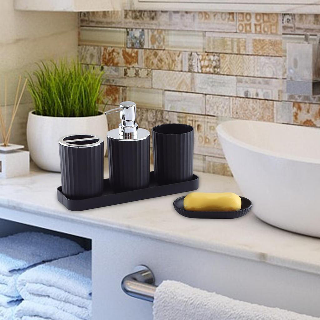 5 Piece Modern Bathroom Accessory Set, with Soap Dispenser Bottle, brush Holder, Tumbler, Dish