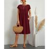 2026 New Women's Linen Cotton Midi Dress, Loose Fit Casual Short Sleeve Dress with Side Pockets