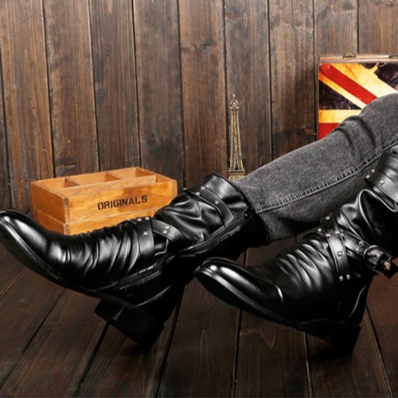 Módní platformové boty pro muže Britský špičatý high-end pocit, niche cool boty přezka na opasku s designem silného podpatku pro rytířské pánské boty