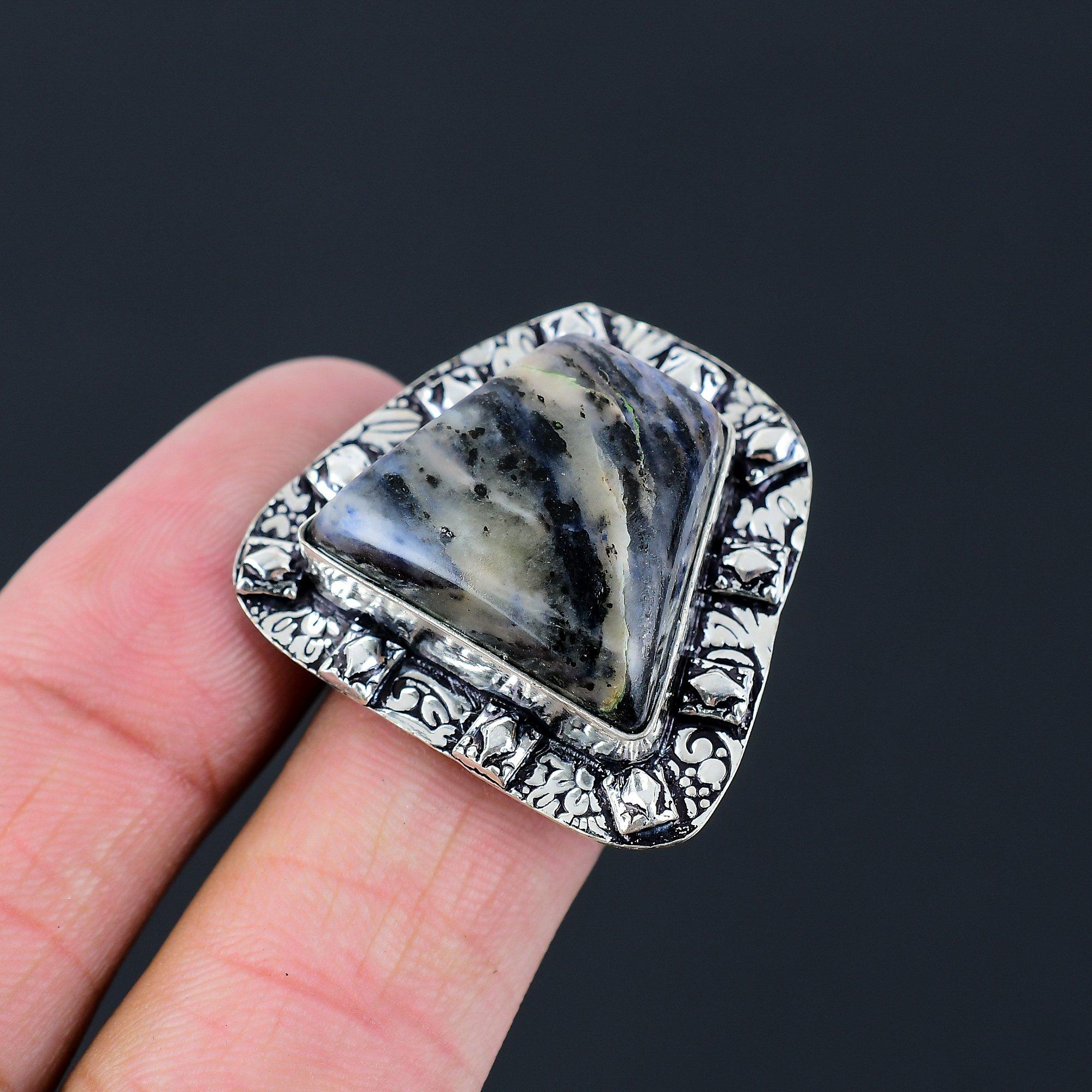 Sterling Silver Radiant Sodalite Gemstone Statement Promise Elegant Ring US 7.5 7.5