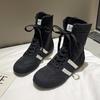 Mode Hoge Top Korte Laarzen Boksschoenen voor Dames 2025 Lente Herfst Ronde Neus Vetersneakers Zapatos De Mujer