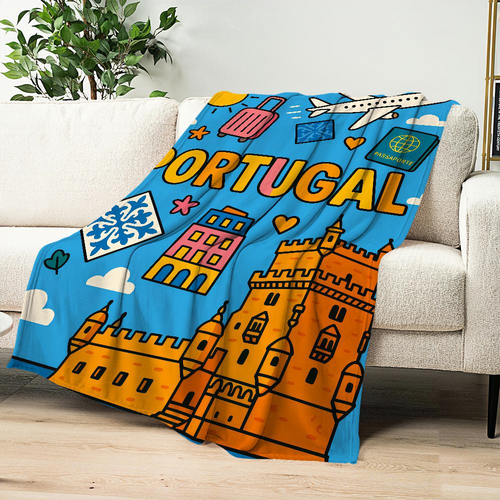 Flannel warm art comfort vintage soft plush blanket Lisbon for portugal sofa living room fashion office girl bedroom travel gift