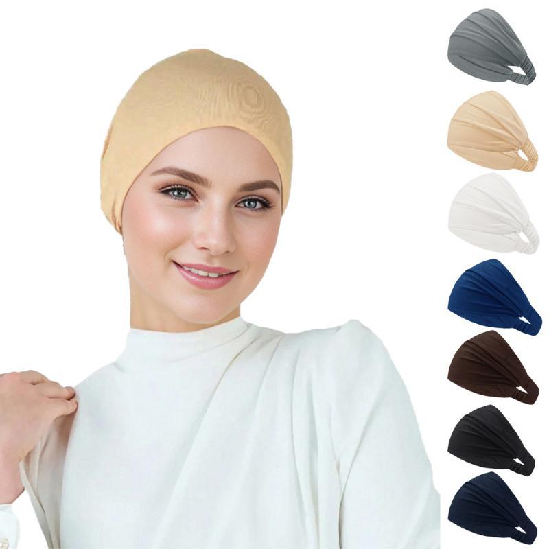 Wide Elastic Solid Hairband Soft Non-slip Head Scarf Hair Hoop for Muslim Women Daily Wear Party Use