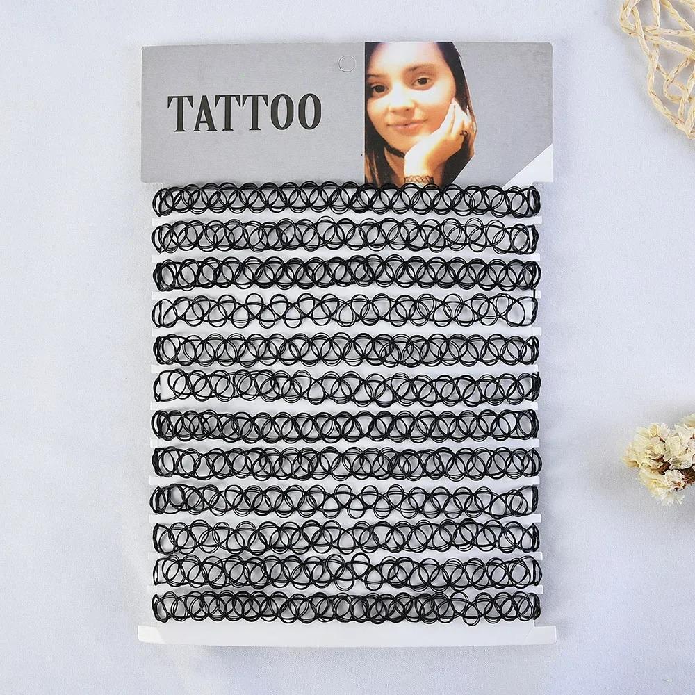 12Pcs Colorful Neck Tattoo Choker Elastic Women Necklace Punk Tattoo Choker Stretch Necklace Jewelry Girls Chokers Necklaces