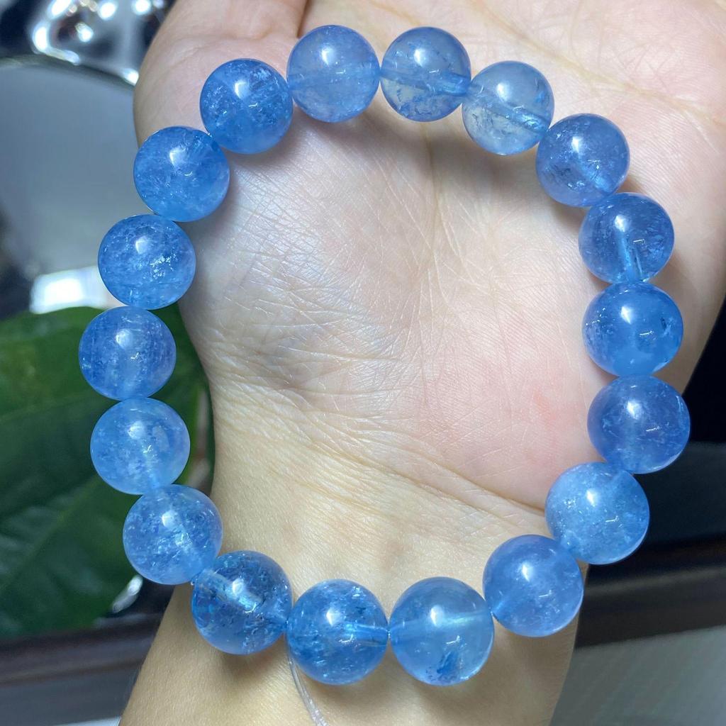 Natural Aquamarine Glacier Blue Crystal Bracelet - Elegant Fluorescent Deep Blue Jewelry