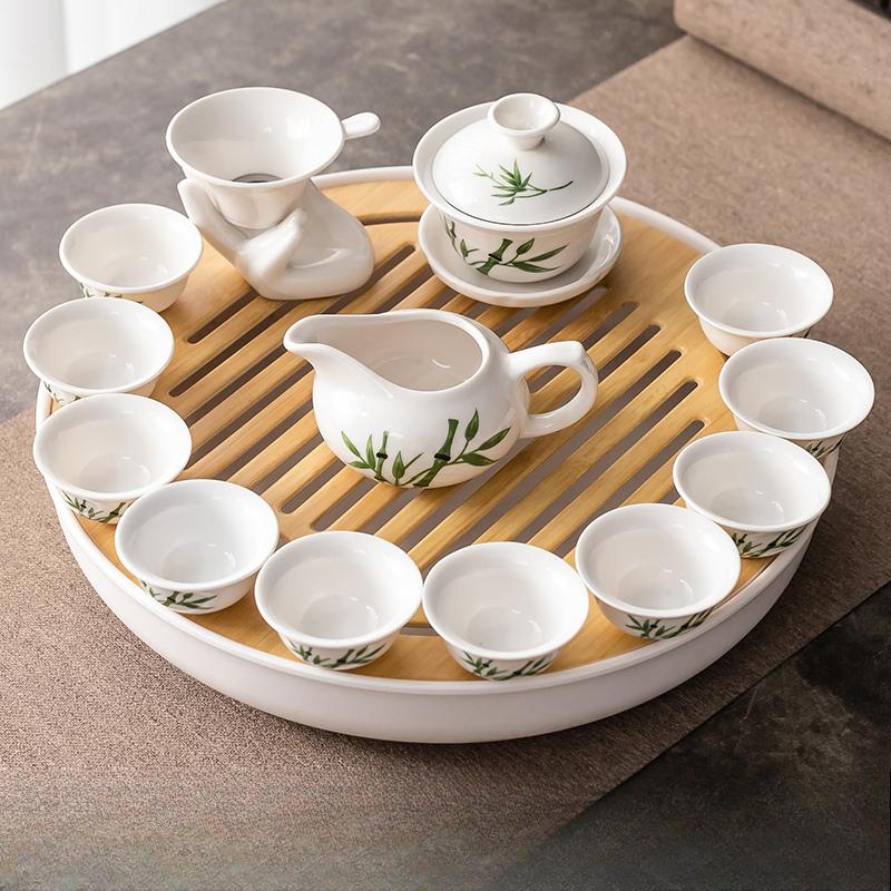 Kung Fu Tea Set Home Simple Living Room Set of Ceramic Covered Bowl Tea Cup Tray Water Storage Tea Tray Diamine Plate