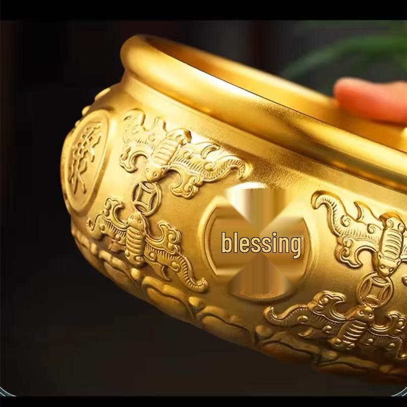 Chinese Brass Treasure Ornament: Large Copper Basin for Home Decor