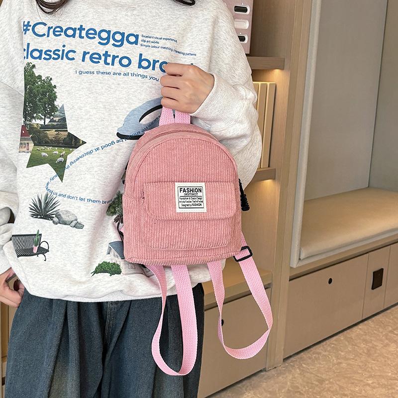 Schoolbag Korean Mini Backpack Cute Commuter Small Cosmetic Bag Strip Flannel Student Casual Solid Color Simple Backpack Schoolbag
