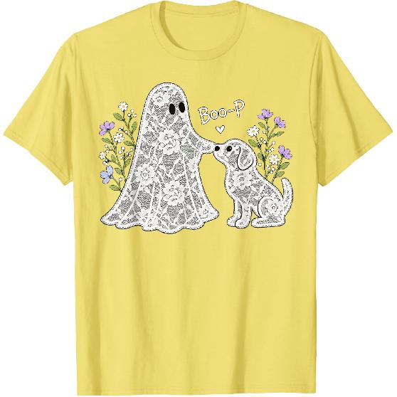 Boo-P Floral Ghost and Dog Halloween Boop Humor Design T-Shirt