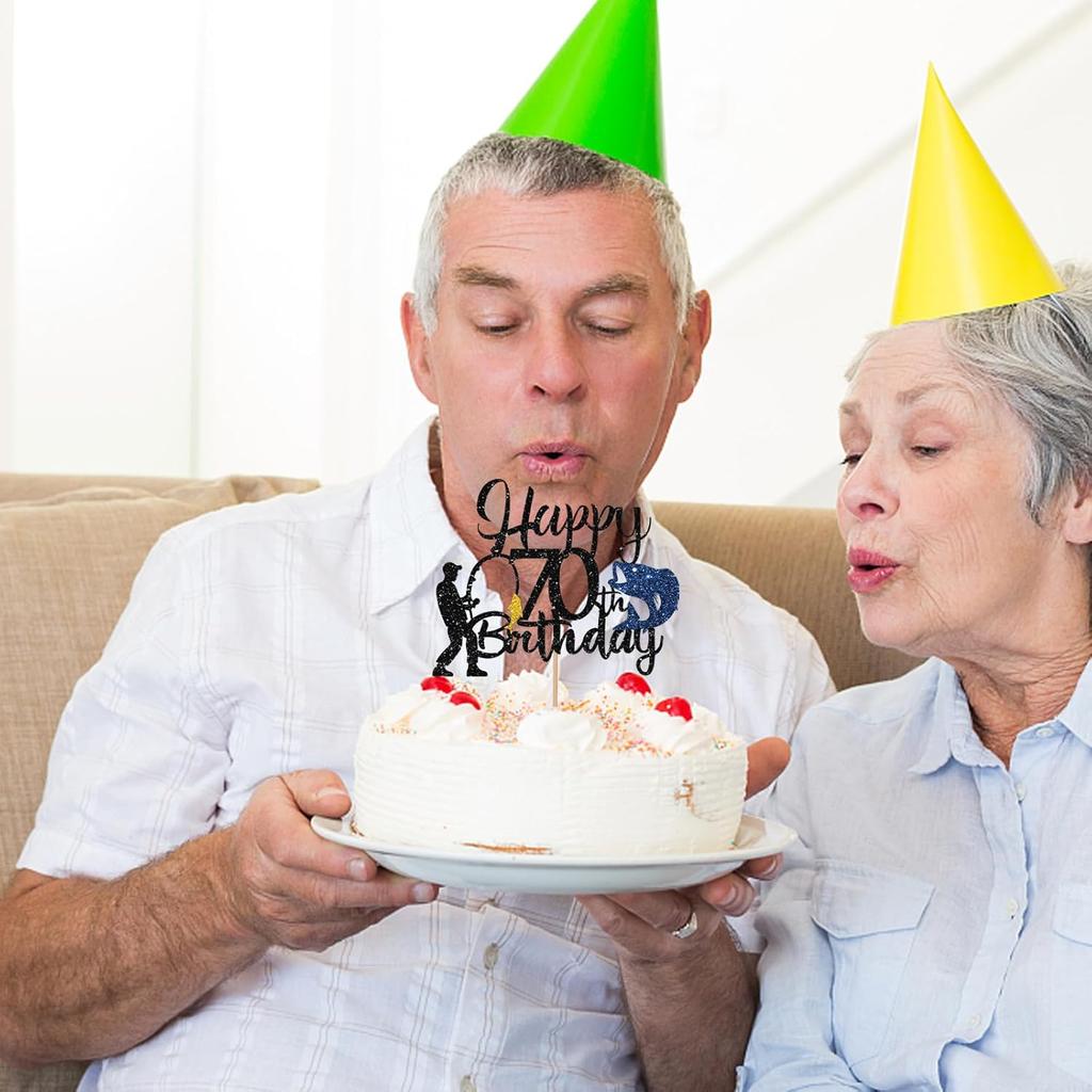 Fishing 70th Birthday Cake Topper, Fish Happy 70th Birthday Cake Topper for Men, Fishing Enthusiast 70th Party Decoration, Men's 70th Birthday Party