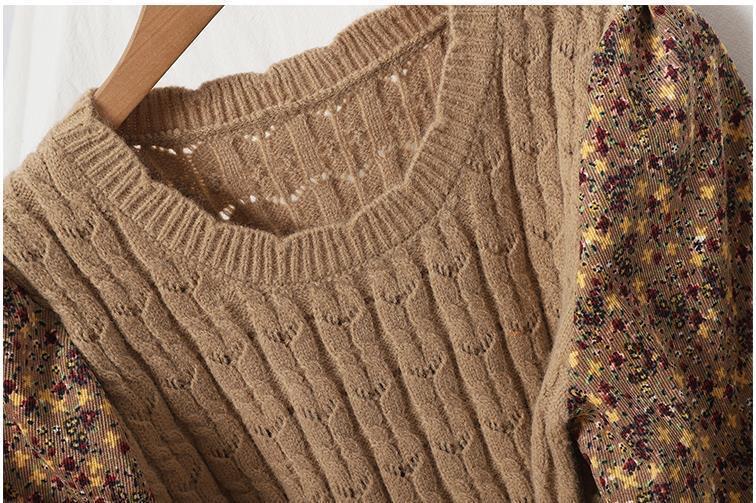 Spring Knitted Long Dress Versatile Corduroy Floral Dress For Women