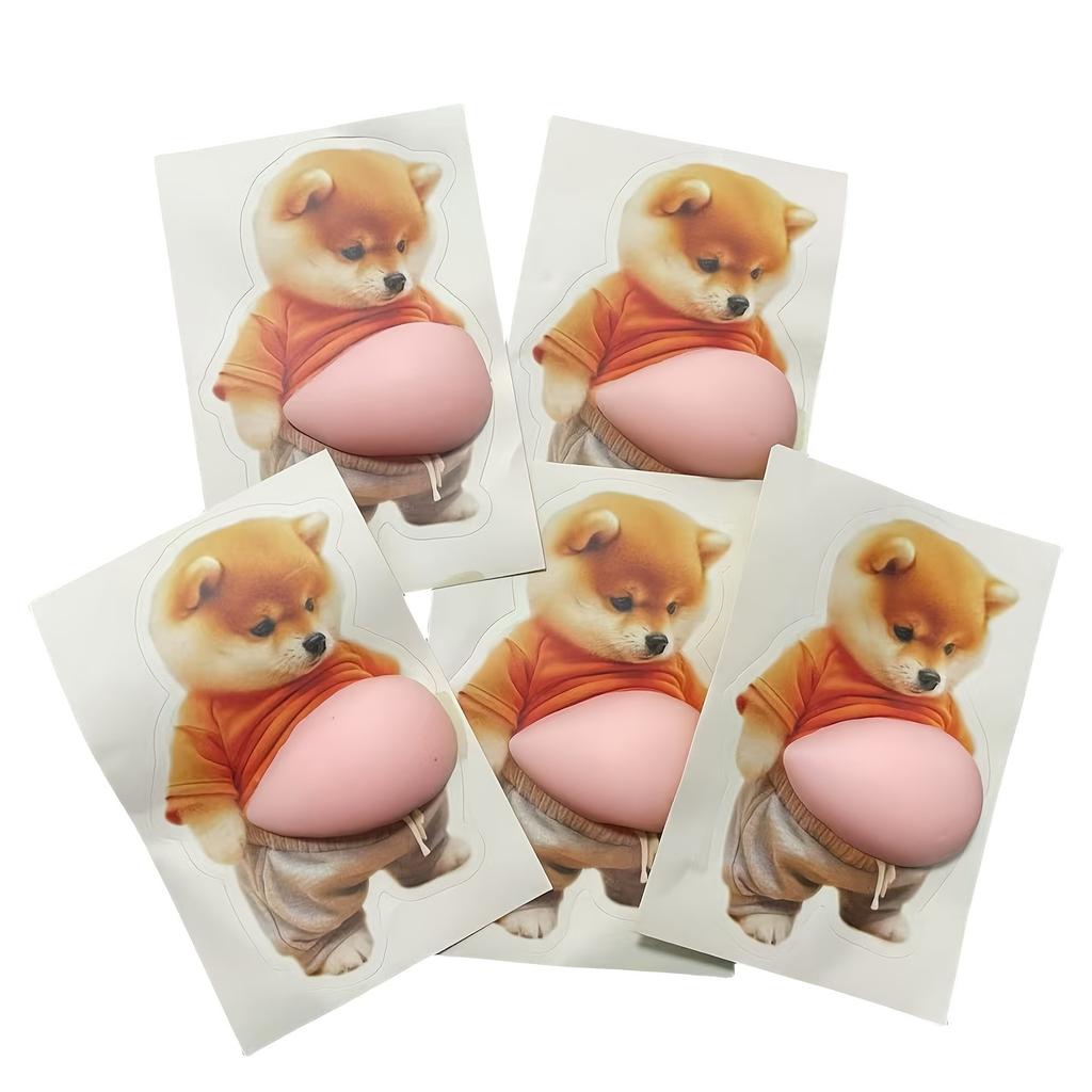 3D Shiba Inu Dog Belly Sticker - Cute Puppy Wearing Orange Outfit With Soft Pink Background, Silicone Self-Adhesive