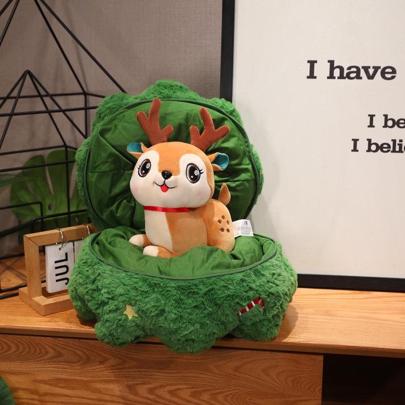 Christmas Tree Santa & Fawn Plush Pillow Ornament